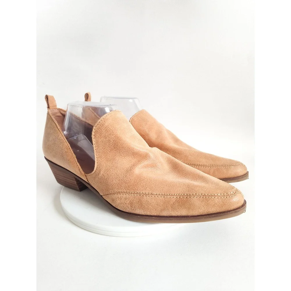 Lucky Brand Loafer Booties Flats 12 Leather Pointed Toe Tan Cutout Boho Western